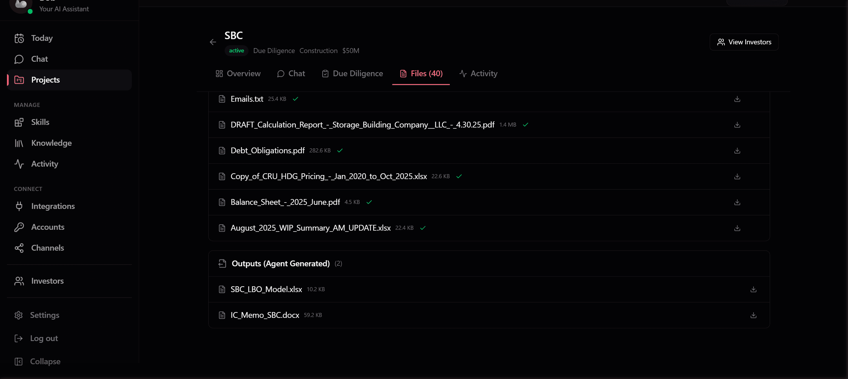 IC Memo Generation screenshot from the Capable dashboard
